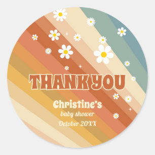Sticker Rond Merci de Baby shower arc-en-ciel Vintage rétro
