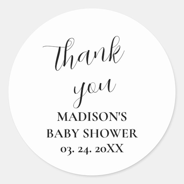 Sticker Rond Merci de Baby shower blanc personnalisé (Devant)