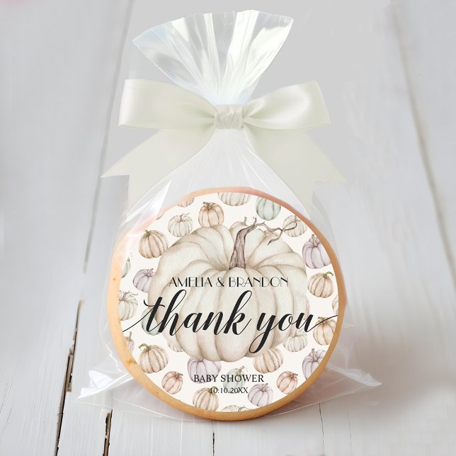 Sticker Rond Merci de Baby shower Citrouille blanc (Thank you white pumpkin baby shower thank you stickers)