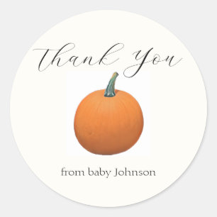 Sticker Rond Merci de Baby shower Citrouille d'automne