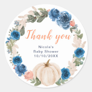 Sticker Rond Merci de Baby shower Citrouille de la marine et de