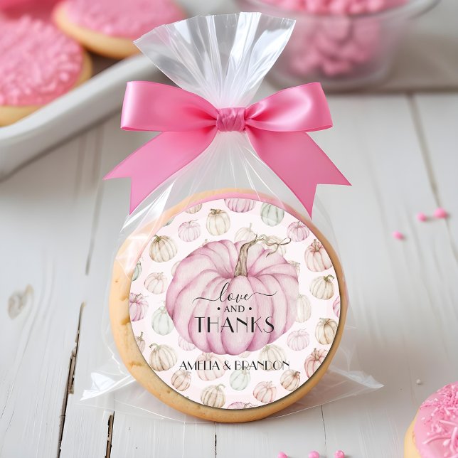 Sticker Rond Merci de Baby shower Citrouille rose (Pink pumpkin baby shower thank you 3 inch round stickers)
