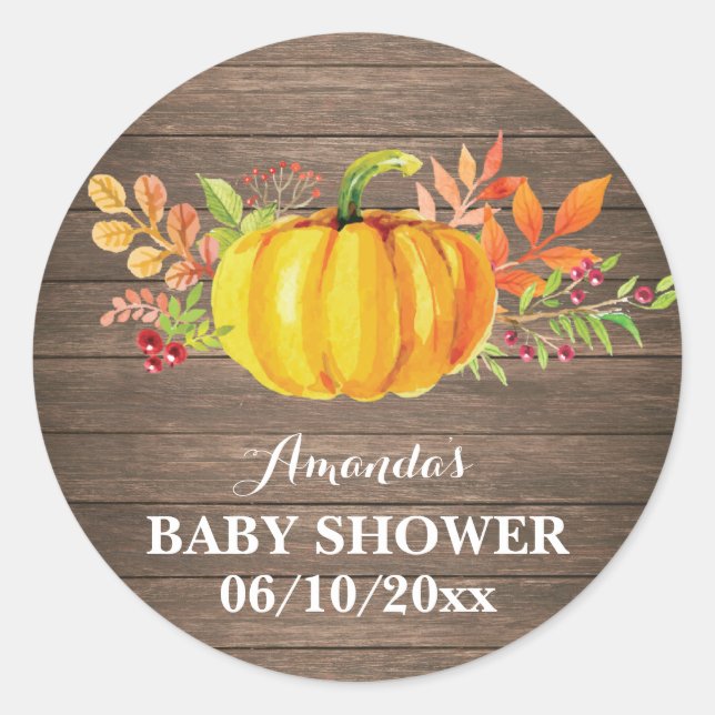 Sticker Rond Merci de Baby shower Citrouille Rustique Automne (Devant)
