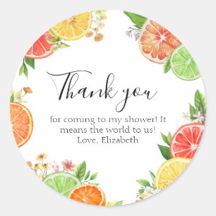 Sticker Rond Merci de Baby shower Citrus Little Cutie
