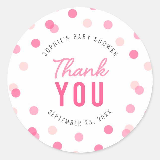 Sticker Rond Merci de Baby shower Confetti rose (Devant)