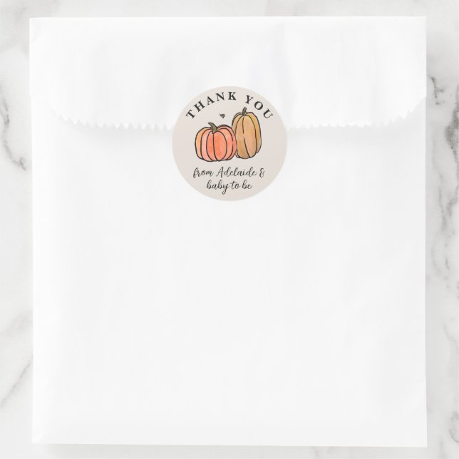 Sticker Rond Merci de Baby shower d'automne Citrouille orange (Sac)