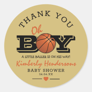 Sticker Rond Merci de Baby shower de basket-ball cool "Oh garço