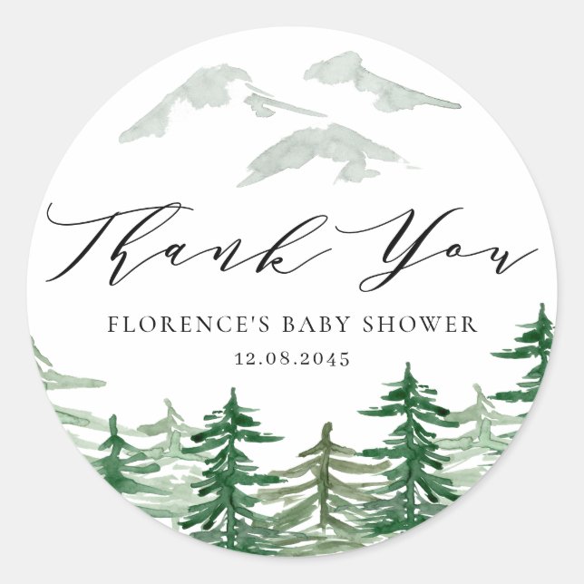 Sticker Rond Merci de Baby shower de bois aquarelle (Devant)