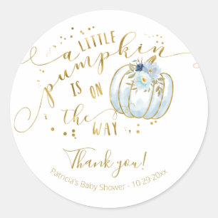 Sticker Rond Merci de Baby shower de Citrouille d'automne Blue 