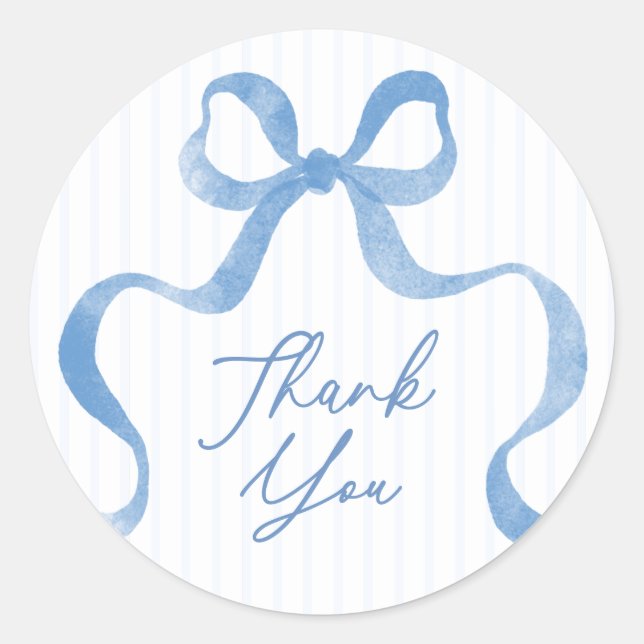 Sticker Rond Merci de Baby shower de  de ruban bleu onduleur (Devant)