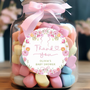 Sticker Rond Merci de Baby shower de  fleur sauvage rose pâle