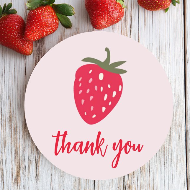 Sticker Rond Merci de Baby shower de fraises roses et rouges (Créateur téléchargé)