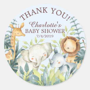 Sticker Rond Merci de Baby shower de Jungle doux Favoriser Stic
