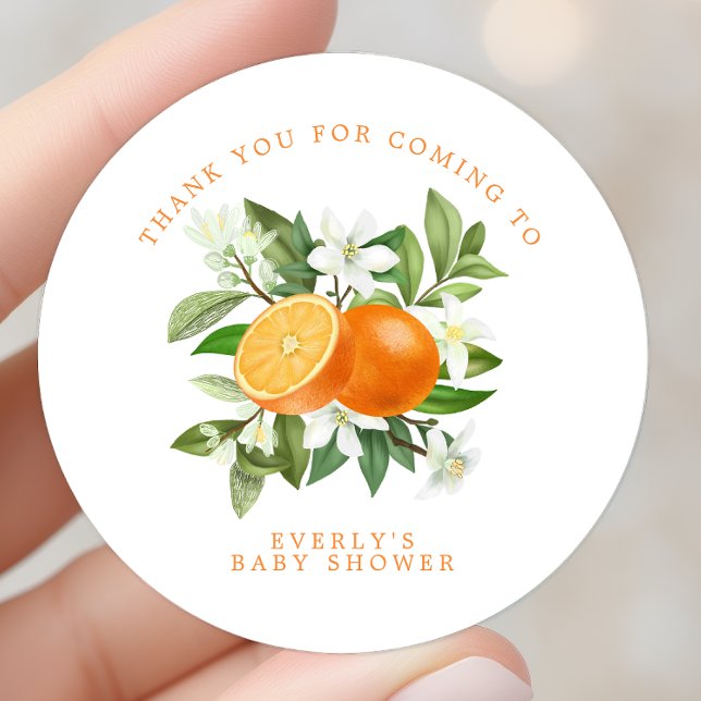 Sticker Rond Merci de Baby shower de la Petite Cutie Orange Cit (Créateur téléchargé)