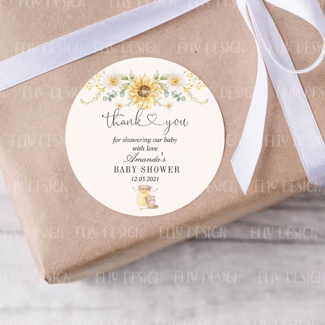 Sticker Rond Merci de Baby shower de l'ours au miel (Créateur téléchargé)