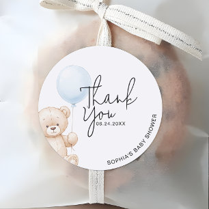 Sticker Rond Merci de Baby shower de l'ours en peluche mignon