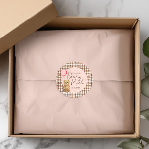 Sticker Rond Merci de Baby shower de l'ours rose pâle