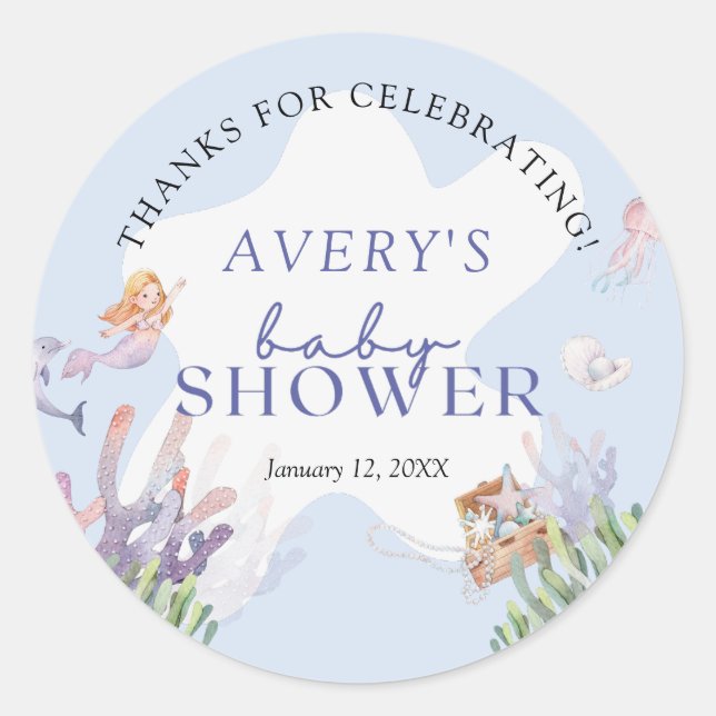 Sticker Rond Merci de Baby shower de sirène (Devant)