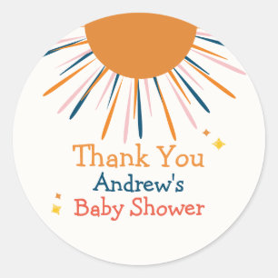 Sticker Rond Merci de Baby shower de soleil rétro coloré