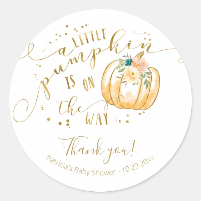 Sticker Rond Merci de Baby shower de  turquoise Orange Citrouil (Devant)