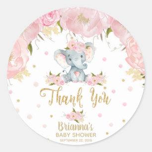 Sticker Rond Merci de Baby shower d'éléphants floraux