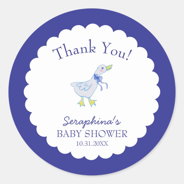 Sticker Rond Merci de Baby shower d'oie bleue (Devant)