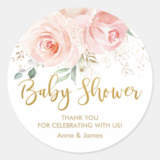 Sticker Rond Merci de Baby shower d'or rose pâle rose rose (Devant)
