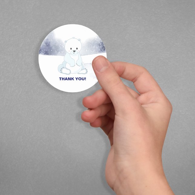 Sticker Rond Merci de Baby shower d'ours polaire mignon (Créateur téléchargé)