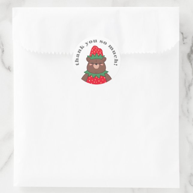 Sticker Rond Merci de Baby shower doux aux fraises rouges (Sac)