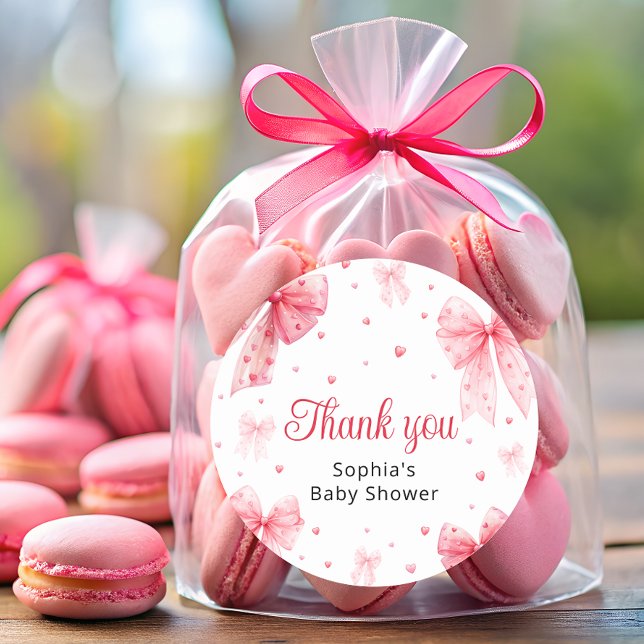 Sticker Rond Merci de Baby shower doux rose Bow (Créateur téléchargé)