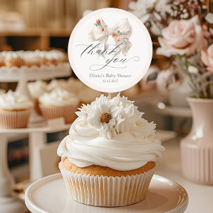 Sticker Rond Merci de Baby shower élégant Floral Bow