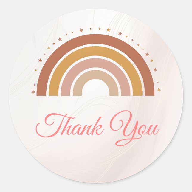 Sticker Rond Merci de Baby shower en arc-en-ciel Earthouse (Devant)