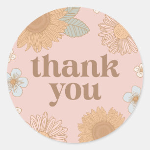 Sticker Rond Merci de Baby shower Fleur sauvage rétro