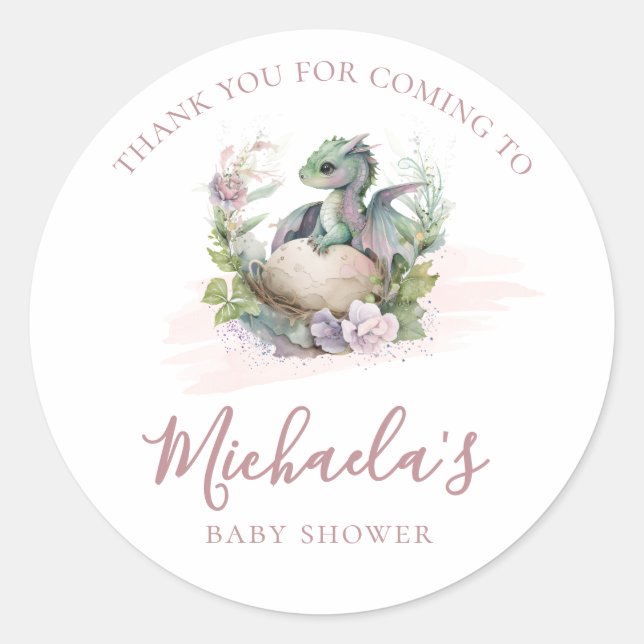 Sticker Rond Merci de Baby shower Little Dragon (Devant)