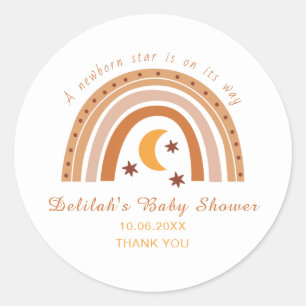 Sticker Rond Merci de Baby shower moderne Boho Rainbow