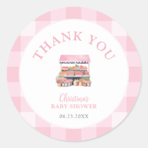 Sticker Rond Merci de Baby shower pour filles cultivé localemen