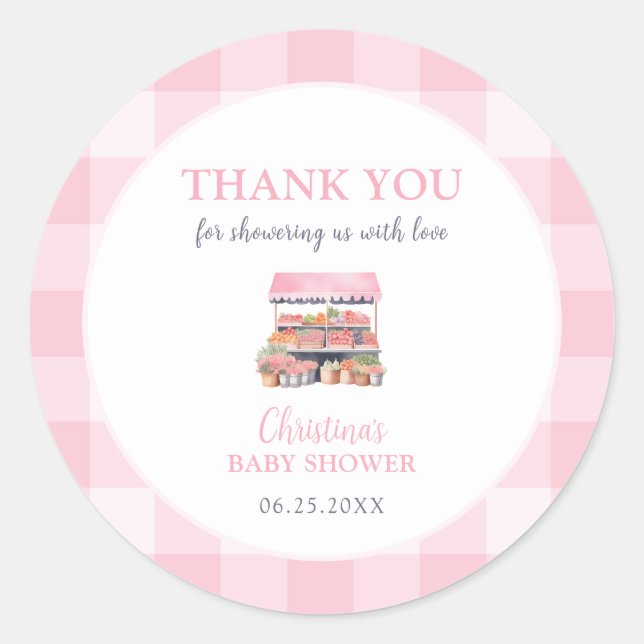 Sticker Rond Merci de Baby shower pour filles cultivé localemen (Devant)