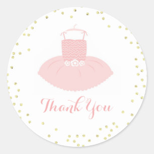 Sticker Rond Merci de Baby shower rose et or Tutu