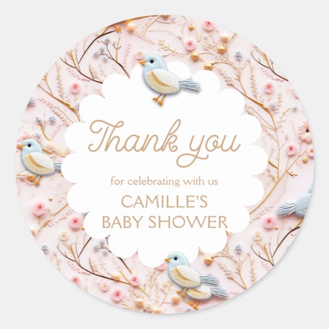 Sticker Rond Merci de Baby shower rose Garden Girl (Devant)