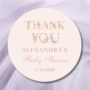 Sticker Rond Merci de Baby shower rose pâle