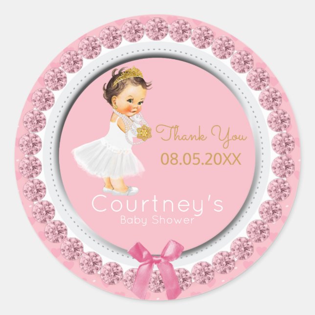 Sticker Rond Merci de Baby shower rose | Princess Shower Favor (Devant)