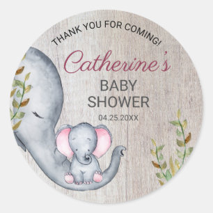 Sticker Rond Merci de Baby shower rustique doux aux éléphants