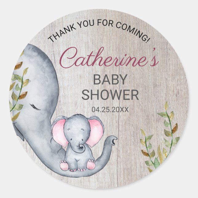 Sticker Rond Merci de Baby shower rustique doux aux éléphants (Devant)