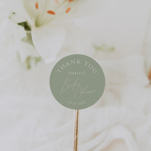 Sticker Rond Merci de Baby shower vert Sage Whimsical Favoriser