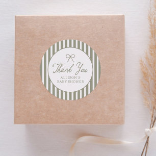 Sticker Rond Merci de Baby shower Vintage Sage Green