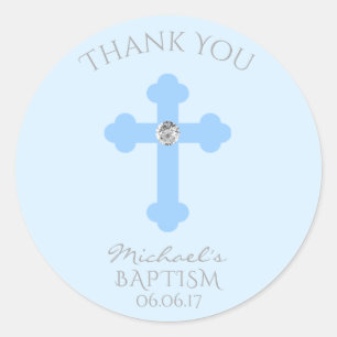 Sticker Rond Merci de baptême croisé de bleus layette/garçon de