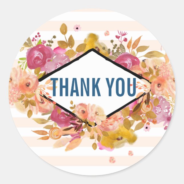 Sticker Rond Merci de bouquet floral orange et rose (Devant)