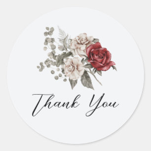 Sticker Rond Merci de bouquet rouge gris et crème Boho