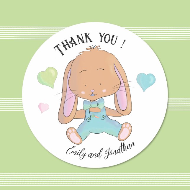 Sticker rond Merci de Bunny Baby shower blanc (Créateur téléchargé)