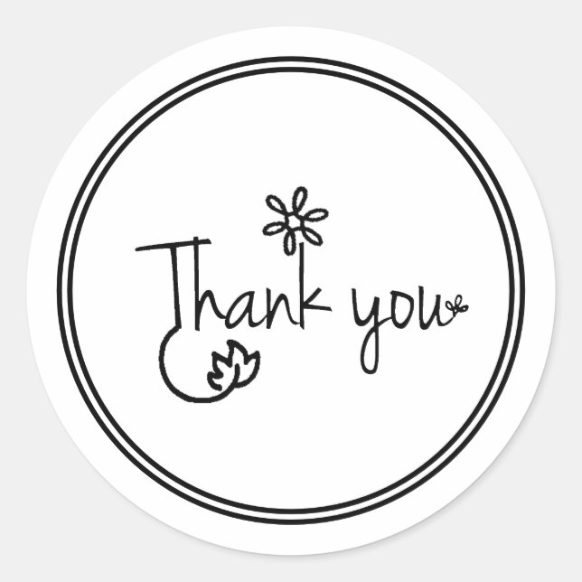 Sticker Rond Merci de calligraphie florale simple (Devant)